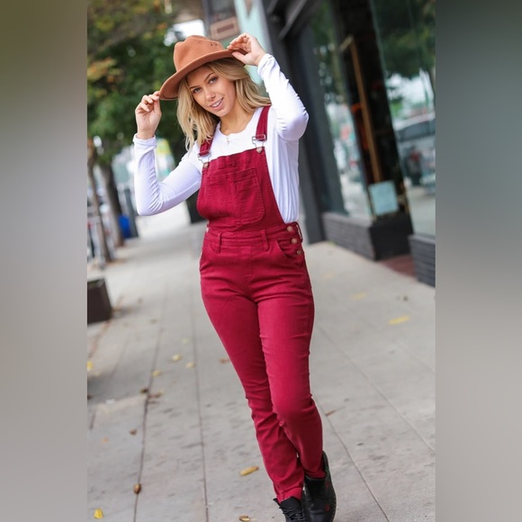 Feeling The Love Scarlet High Waist Denim Double Cuff Overalls - Picture 7 of 11